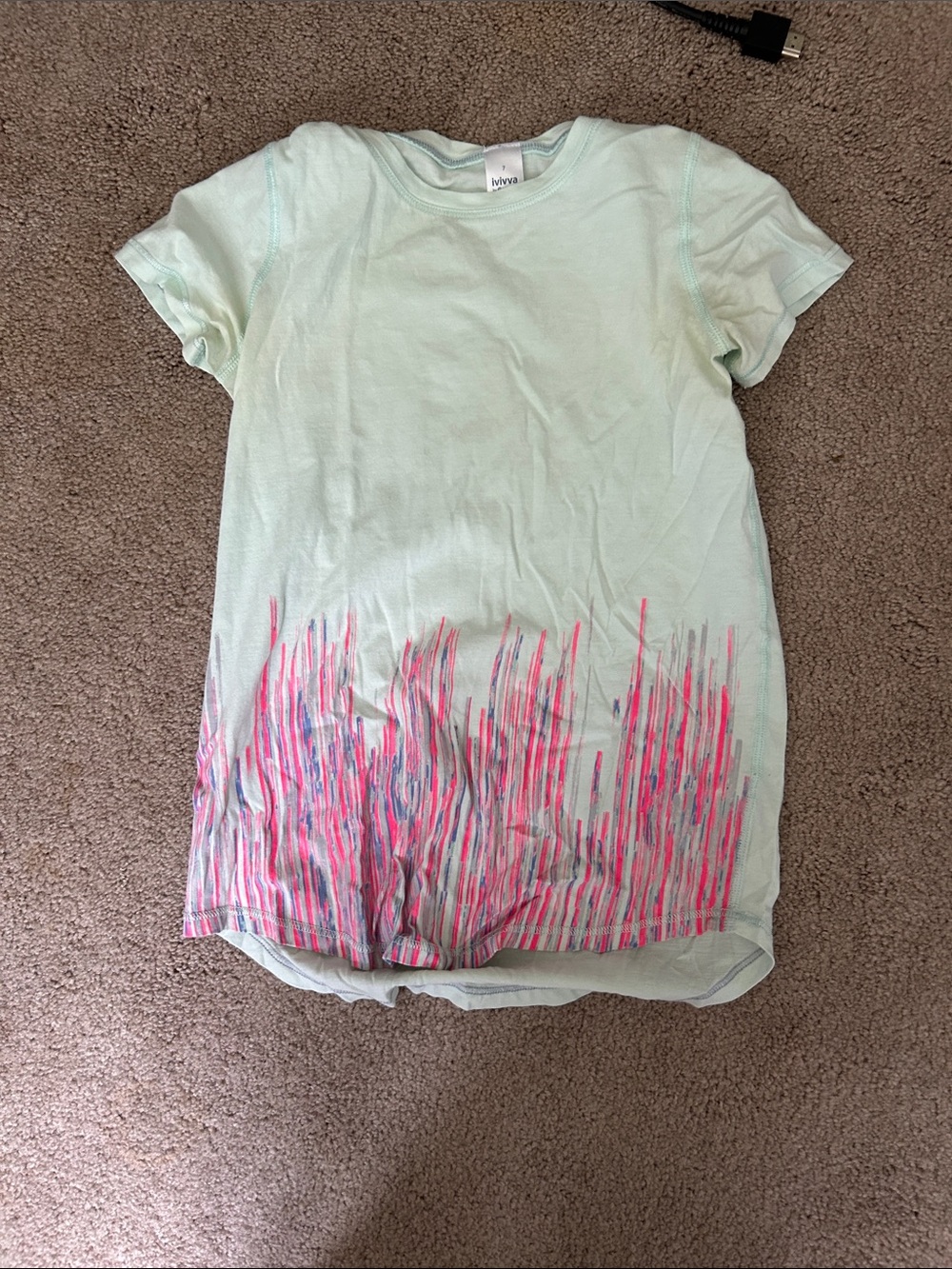 Ivivva Mint Short Sleeve Tee with Pink and Blue Hem Strokes